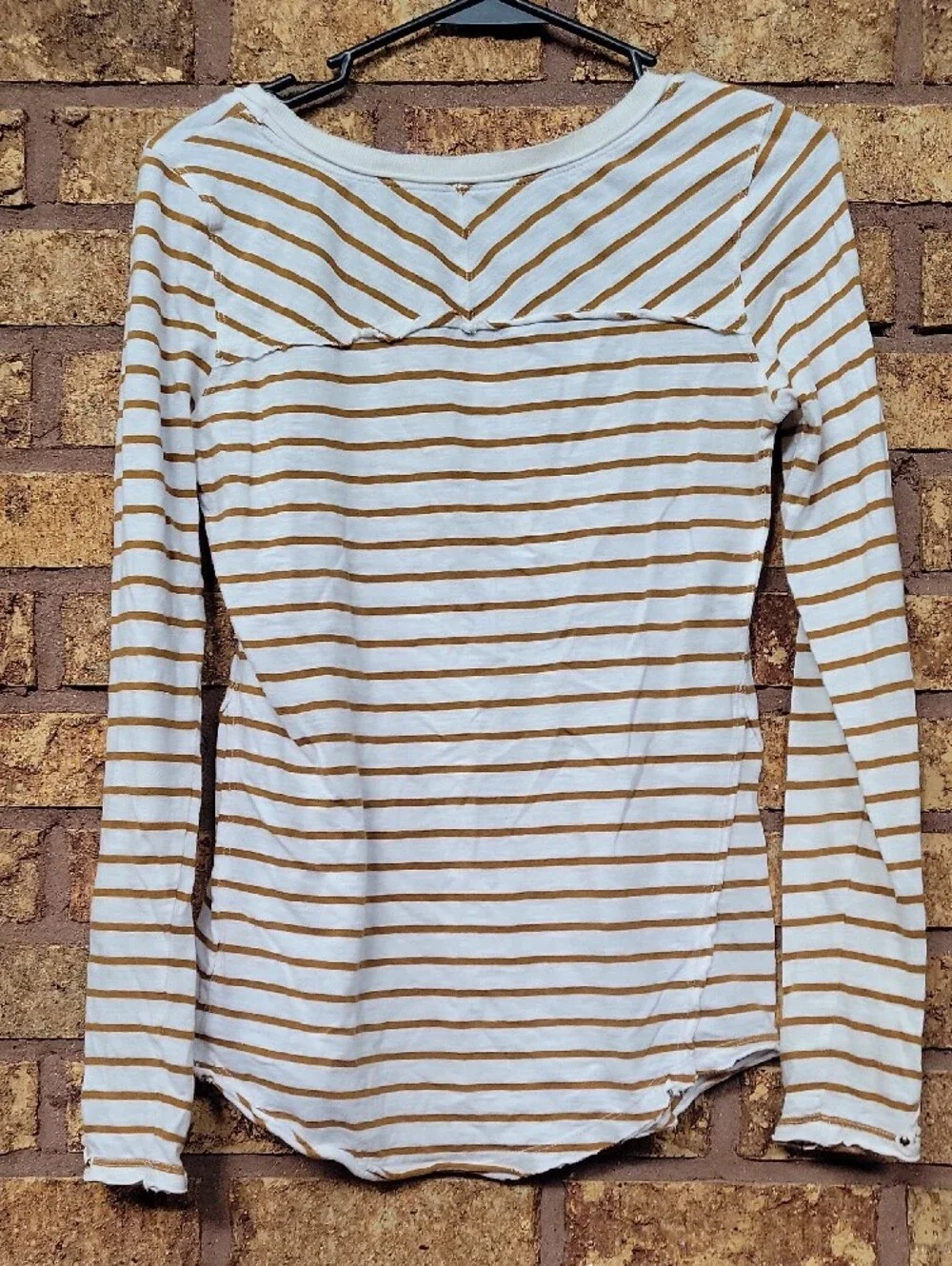 Free People Striped Scoop Neck Long Sleeve Top with Lace Cuff Cottom Size Medium